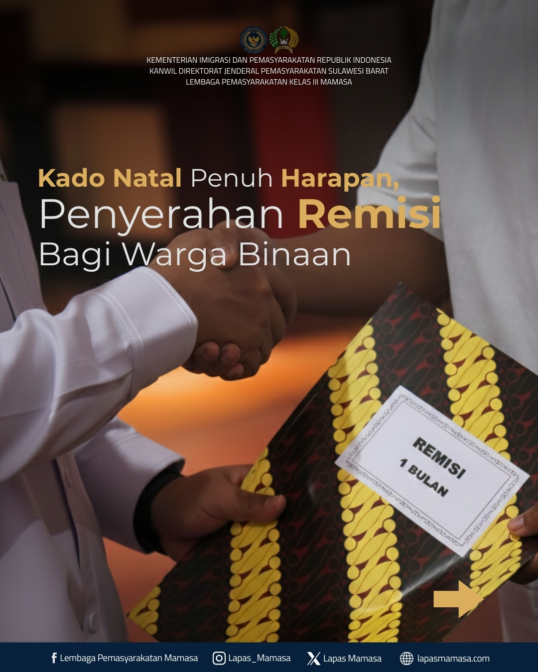 Kado Natal Penuh Harapan, Penyerahan Remisi Bagi Warga BInaan