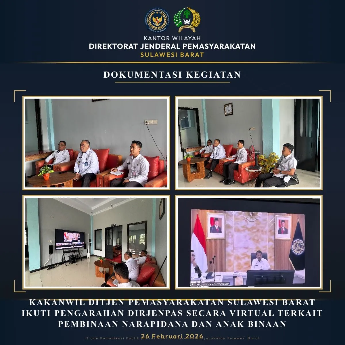 Kakanwil Ditjenpas Sulbar Ikuti Pengarahan Dirjenpas Terkait Penguatan Pembinaan dan Layanan WBP