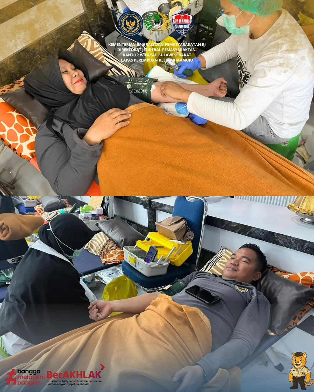 Lapas Perempuan Mamuju Sukseskan Donor Darah Peringatan Hari Bakti Kemenimipas Ke-1 Tahun 2025.